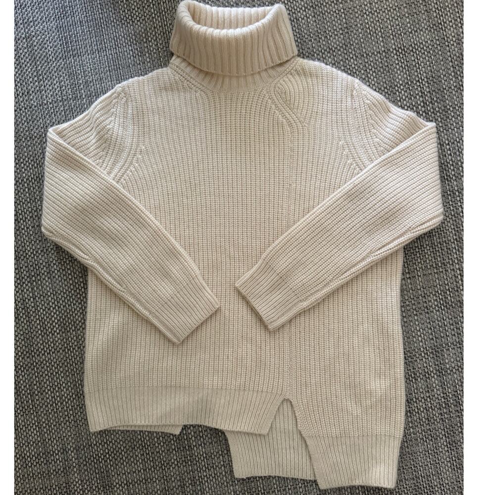 WARMBON 100% Cashmere Ribbed Asymetric Notched Turtleneck Mid-weight Sweater S